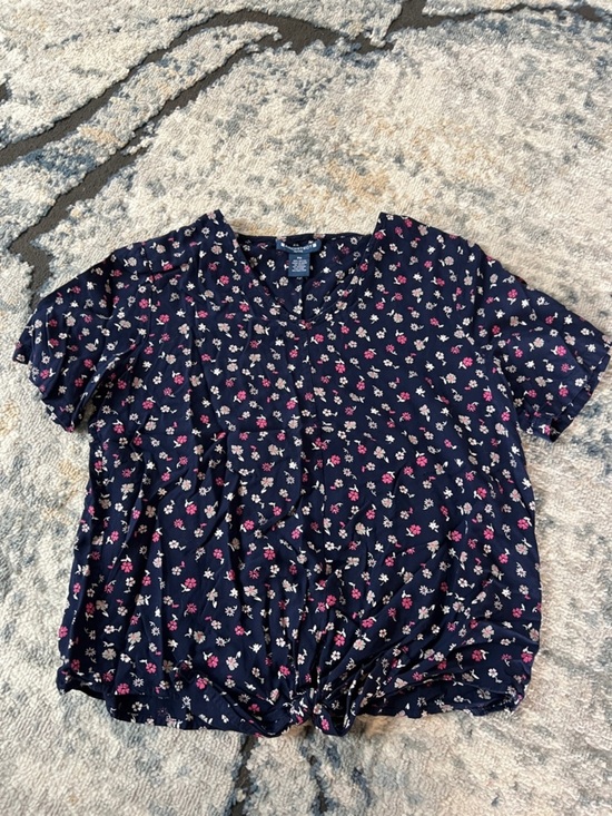 Architect Tops - Architect Petite Medium Navy Floral Tie-Waist Shirt